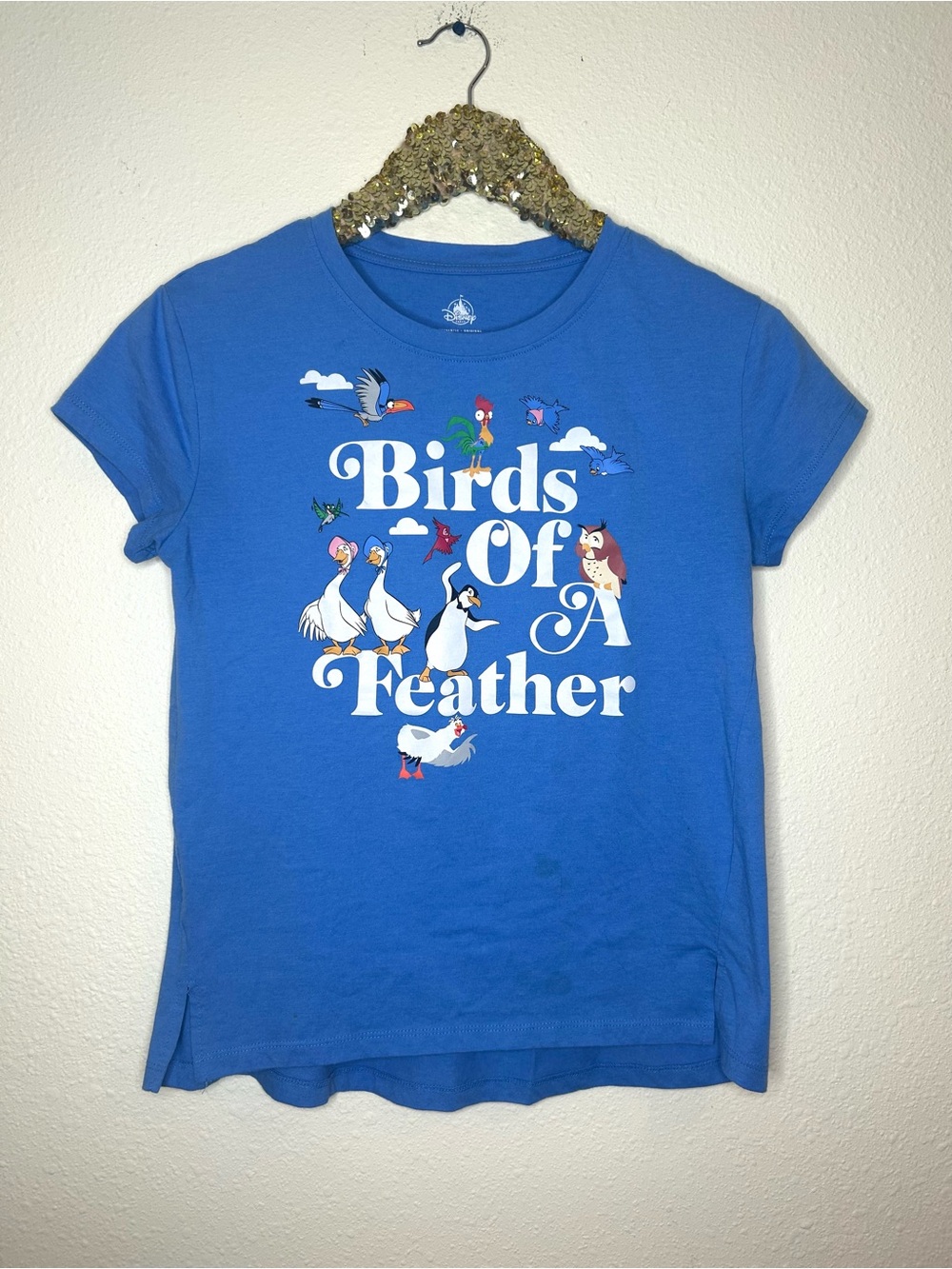 Disney Parks Blue "Birds Of A Feather" Graphic Womens Tee S